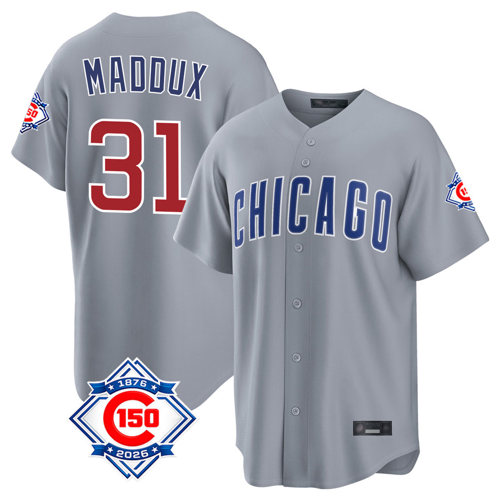 Crovyle C.Cubs #31 Greg Maddux Player Gray 150th Anniversary Home Game Stitched Jerseys
