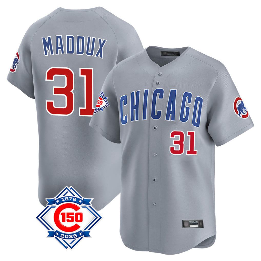 Crovyle C.Cubs #31 Greg Maddux Player Gray Road 150th Anniversary Limited Home Stitched Jerseys