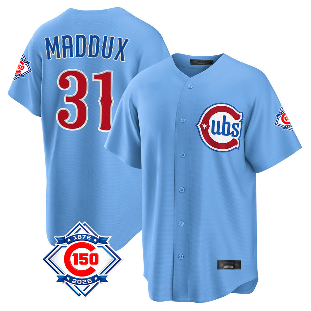 Crovyle C.Cubs #31 Greg Maddux Player Light Blue 150th Anniversary Home Game Stitched Jerseys