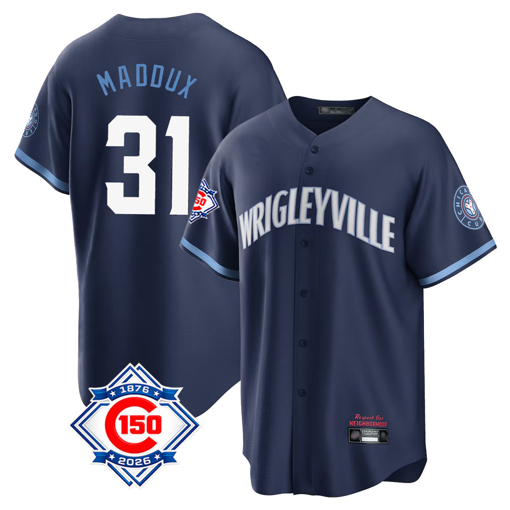 Crovyle C.Cubs #31 Greg Maddux Player Navy 150th Anniversary City Connect Home Game Stitched Jerseys