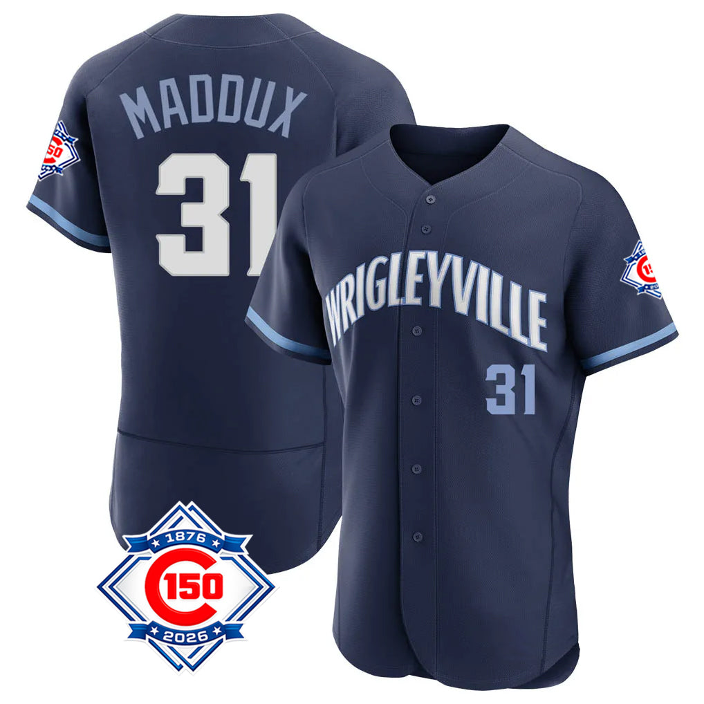 Crovyle C.Cubs #31 Greg Maddux Player Navy City Connect 150th Anniversary Limited Elite Home Stitched Jerseys