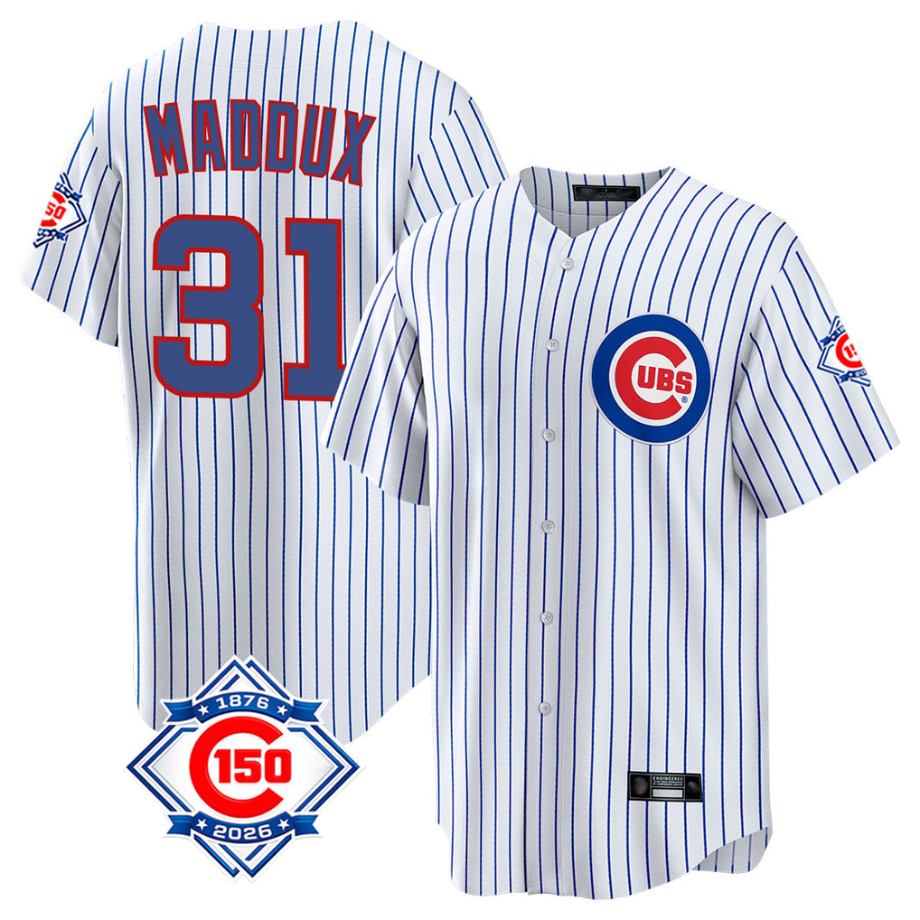 Crovyle C.Cubs #31 Greg Maddux Player White 150th Anniversary Home Game Stitched Jerseys