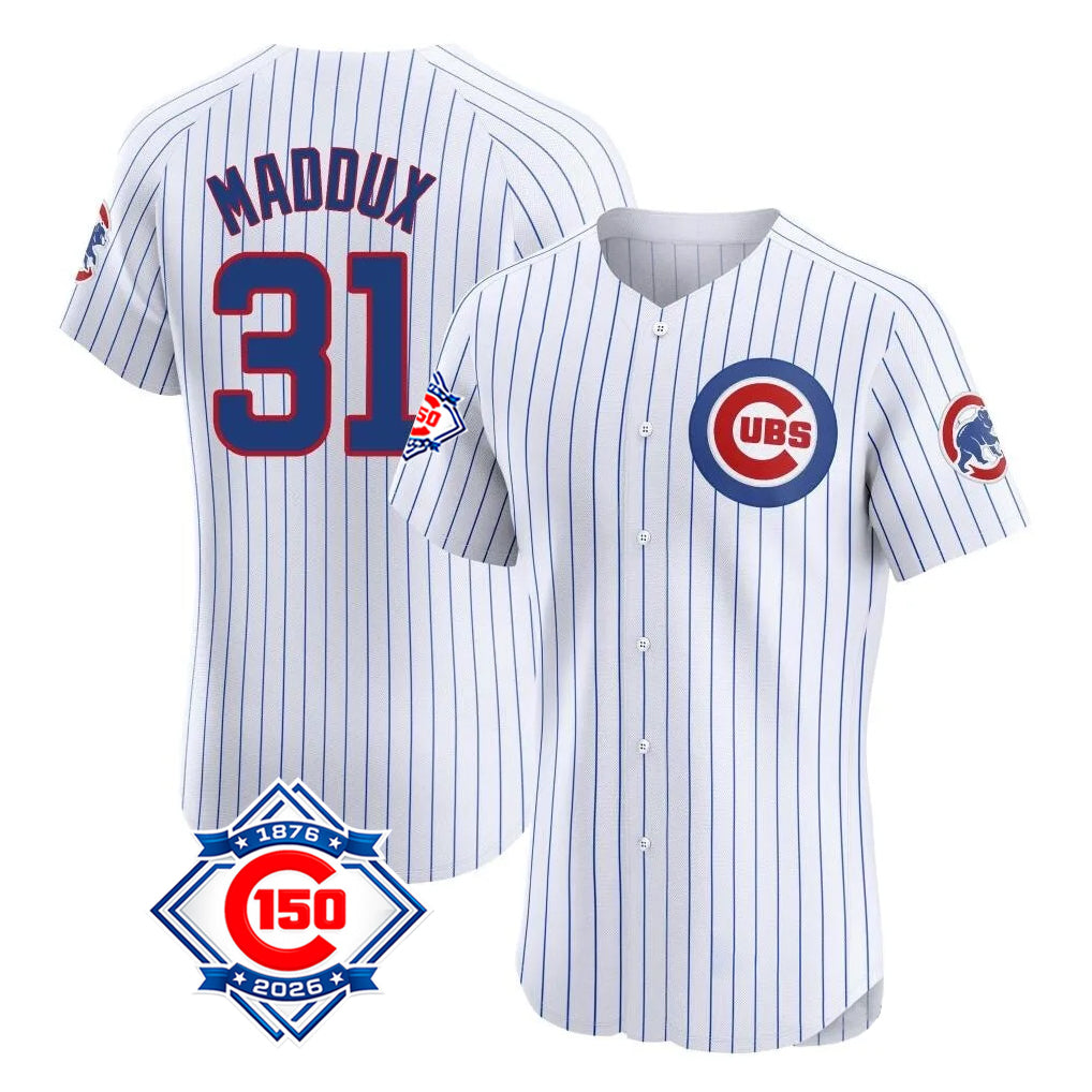 Crovyle C.Cubs #31 Greg Maddux Player White 150th Anniversary Limited Elite Home Game Stitched Jerseys