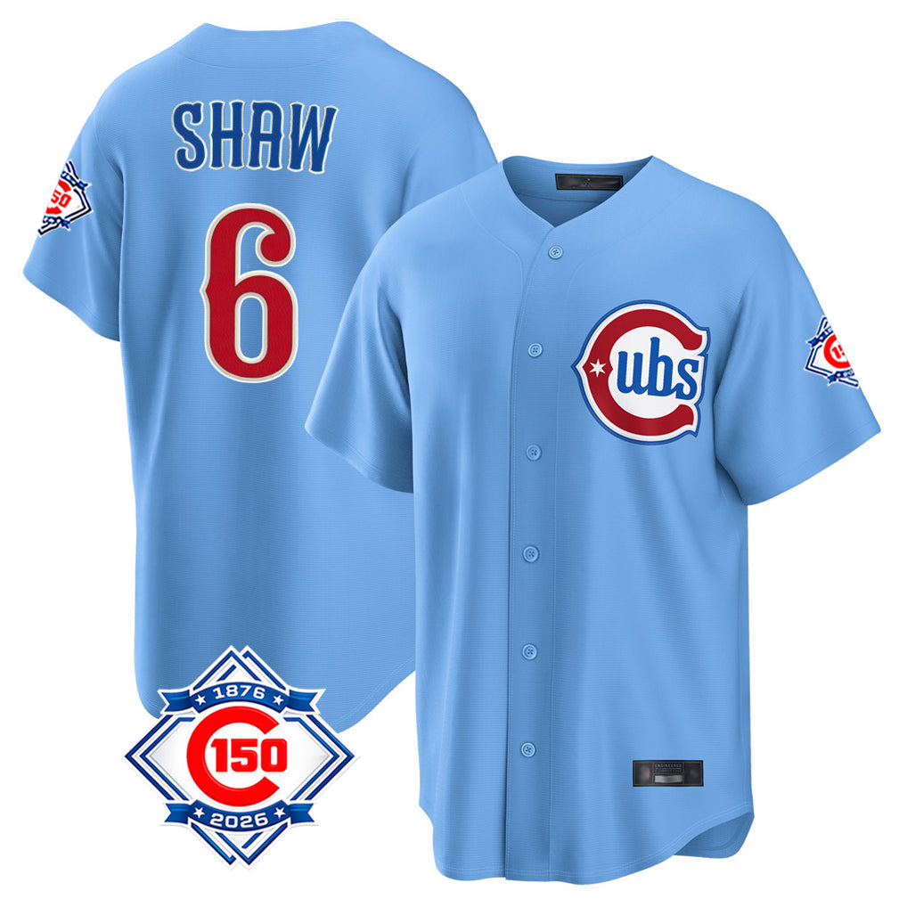 Crovyle C.Cubs #6 Matt Shaw Player Light Blue 150th Anniversary Home Game Stitched Jerseys