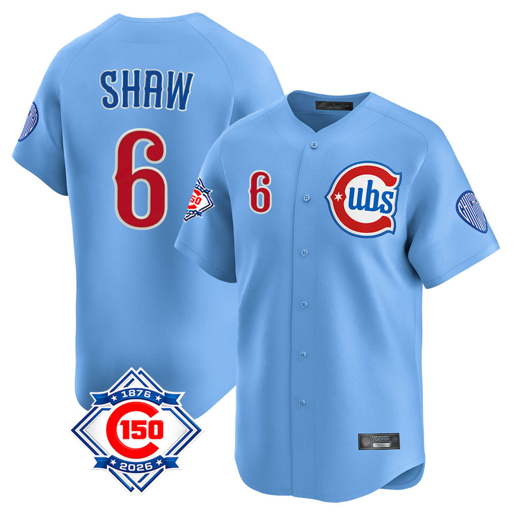 Crovyle C.Cubs #6 Matt Shaw Player Light Blue 150th Anniversary Limited Home Stitched Jerseys