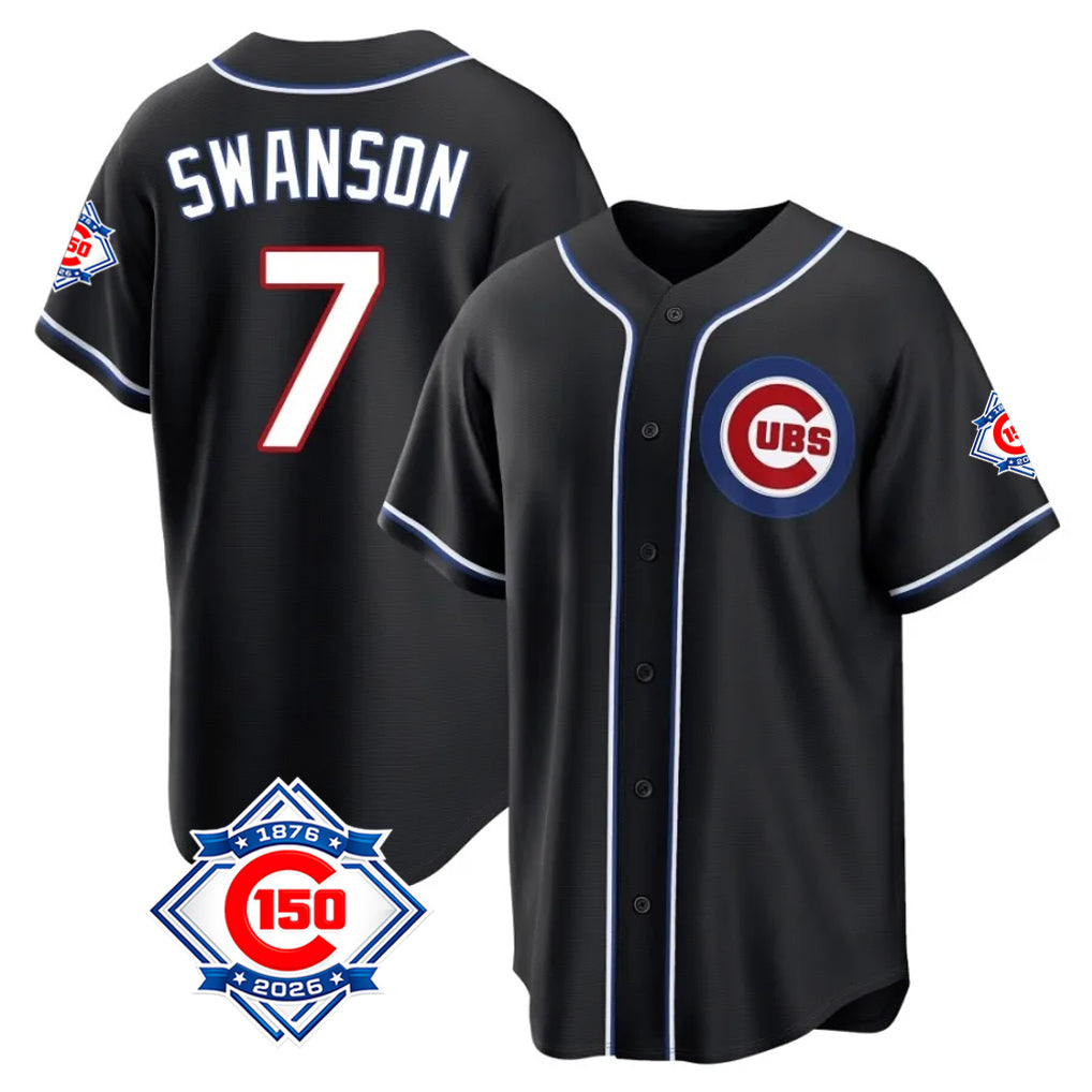 Crovyle C.Cubs #7 Dansby Swanson Player Black Fashion Out 150th Anniversary Game Stitched Jerseys