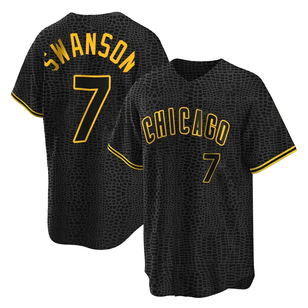 Crovyle C.Cubs #7 Dansby Swanson Player Black Snake Skin City Game Stitched Jerseys
