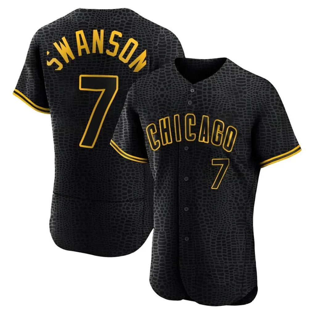 Crovyle C.Cubs #7 Dansby Swanson Player Black Snake Skin City Limited Elite Home Game Stitched Jerseys