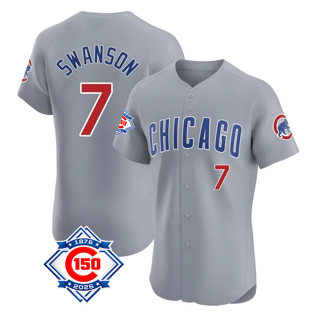 Crovyle C.Cubs #7 Dansby Swanson Player Gray Road 150th Anniversary Limited Elite Home Stitched Jerseys