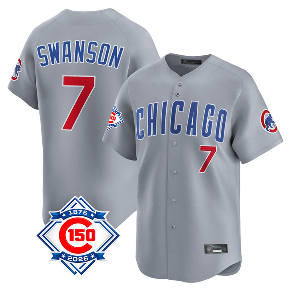 Crovyle C.Cubs #7 Dansby Swanson Player Gray Road 150th Anniversary Limited Home Stitched Jerseys