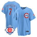 Crovyle C.Cubs #7 Dansby Swanson Player Light Blue 150th Anniversary Home Game Stitched Jerseys
