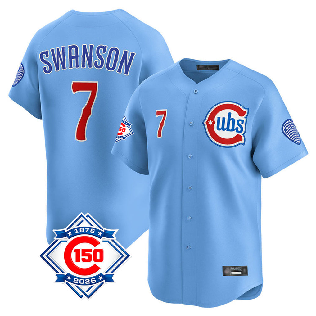 Crovyle C.Cubs #7 Dansby Swanson Player Light Blue 150th Anniversary Limited Home Stitched Jerseys
