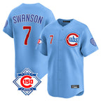 Crovyle C.Cubs #7 Dansby Swanson Player Light Blue 150th Anniversary Limited Home Stitched Jerseys