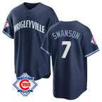 Crovyle C.Cubs #7 Dansby Swanson Player Navy 150th Anniversary City Connect Home Game Stitched Jerseys