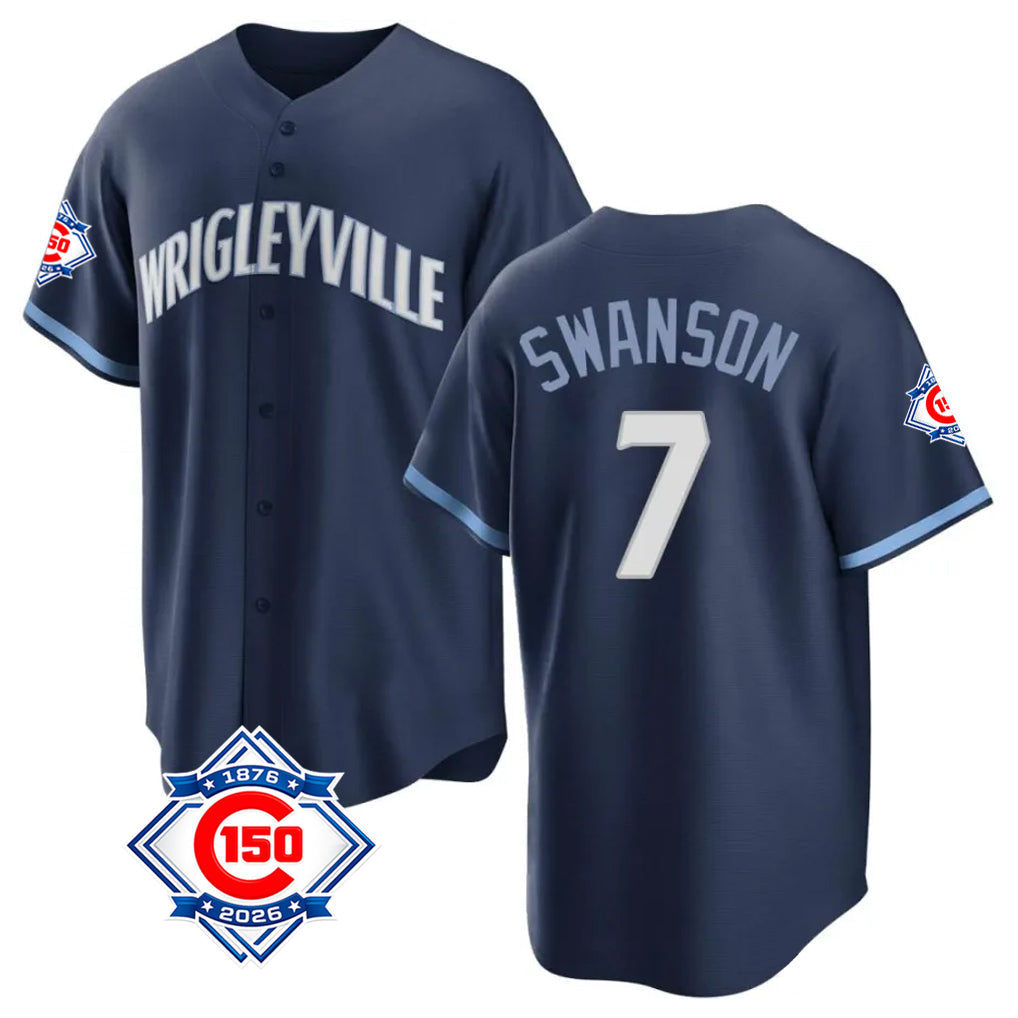 Crovyle C.Cubs #7 Dansby Swanson Player Navy 150th Anniversary City Connect Home Game Stitched Jerseys