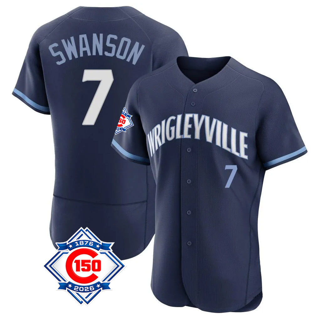 Crovyle C.Cubs #7 Dansby Swanson Player Navy City Connect 150th Anniversary Limited Elite Home Stitched Jerseys