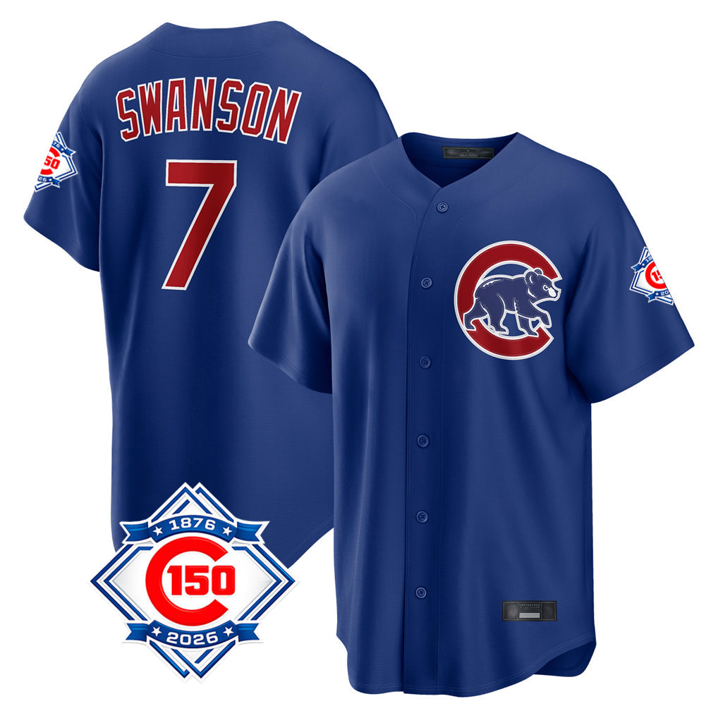 Crovyle C.Cubs #7 Dansby Swanson Player Royal 150th Anniversary Home Game Stitched Jerseys