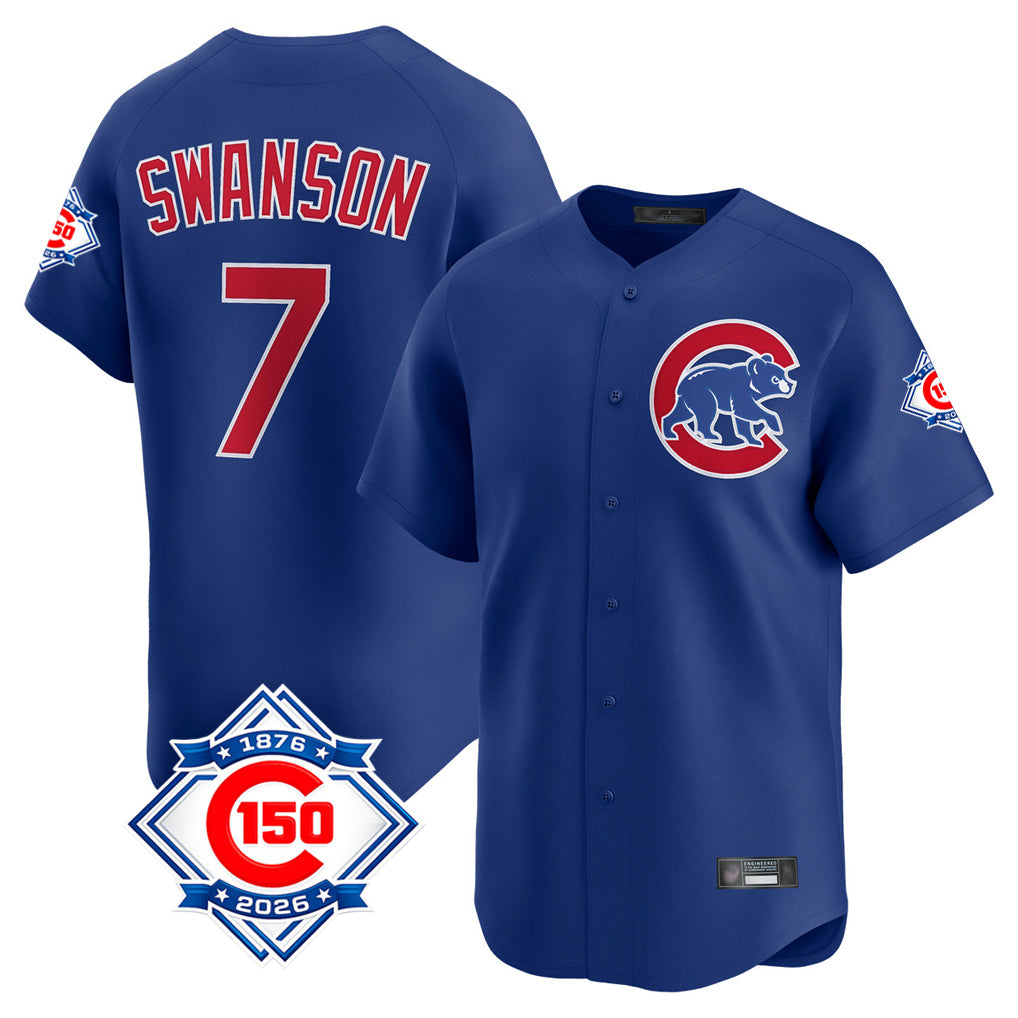 Crovyle C.Cubs #7 Dansby Swanson Player Royal 150th Anniversary Limited Home Stitched Jerseys