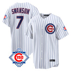 Crovyle C.Cubs #7 Dansby Swanson Player White 150th Anniversary Game Home Stitched Jerseys