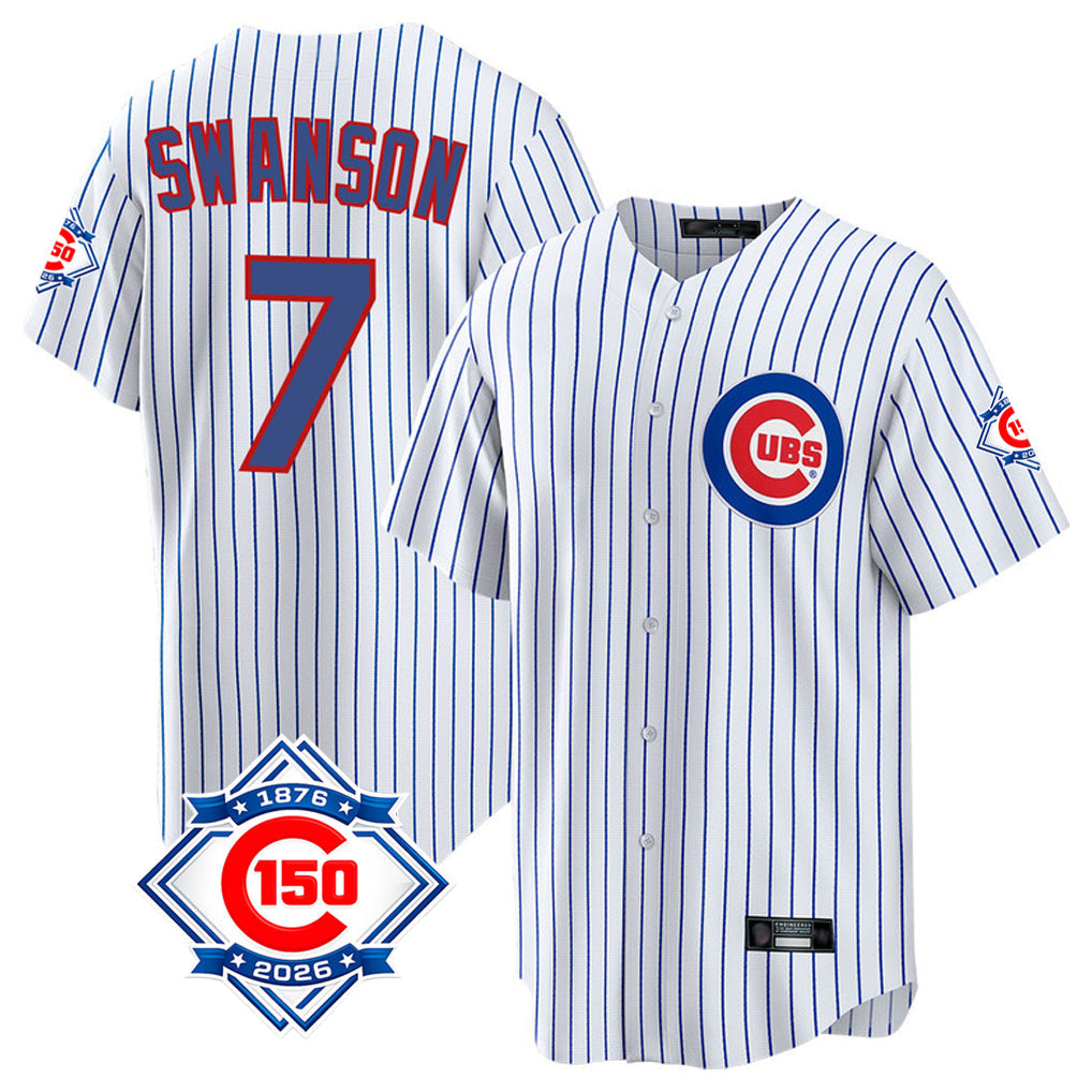 Crovyle C.Cubs #7 Dansby Swanson Player White 150th Anniversary Home Game Stitched Jerseys