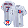Crovyle C.Cubs #7 Dansby Swanson Player White 150th Anniversary Home Game Stitched Jerseys