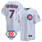 Crovyle C.Cubs #7 Dansby Swanson Player White 150th Anniversary Home Game Stitched Jerseys