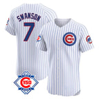 Crovyle C.Cubs #7 Dansby Swanson Player White 150th Anniversary Limited Elite Home Game Stitched Jerseys