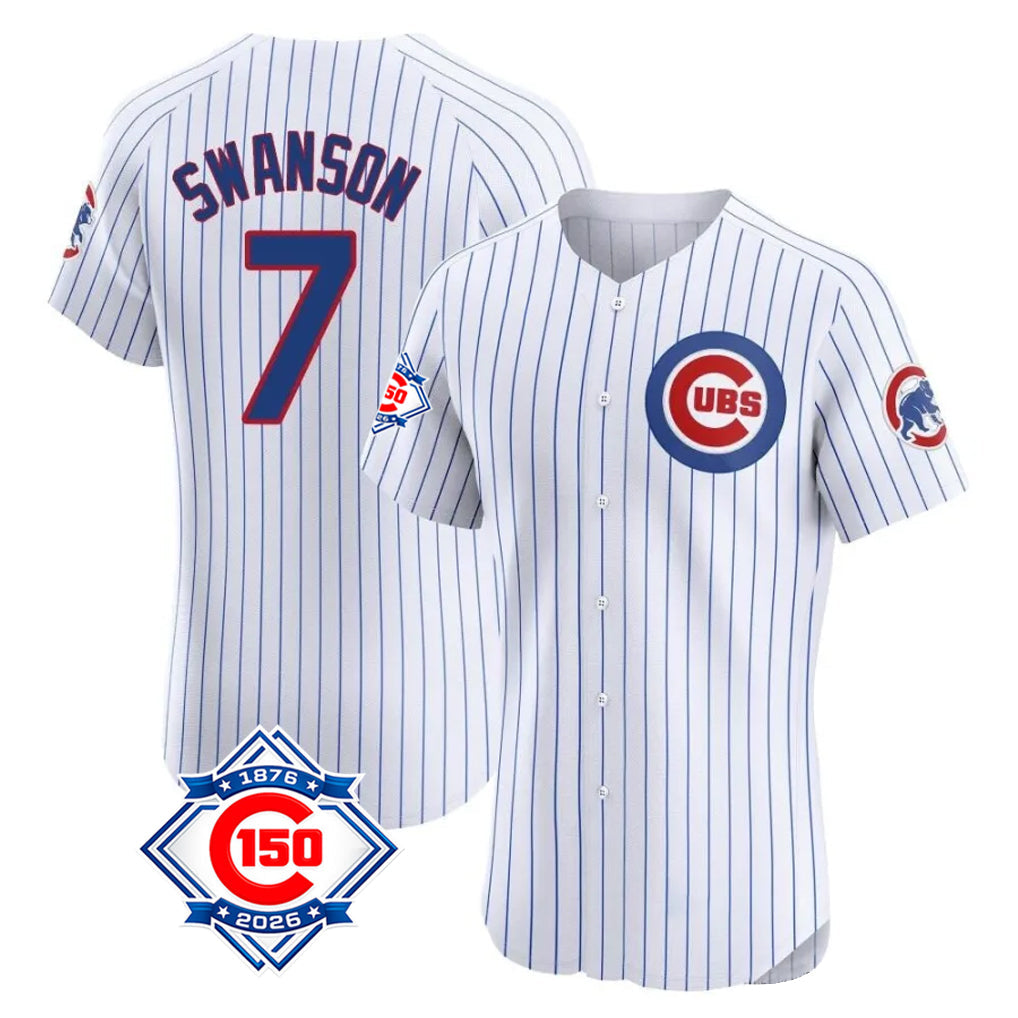Crovyle C.Cubs #7 Dansby Swanson Player White 150th Anniversary Limited Elite Home Game Stitched Jerseys