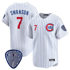 Crovyle C.Cubs #7 Dansby Swanson Player White Pinstripe Vapor Premier Limited Home Stitched Jerseys