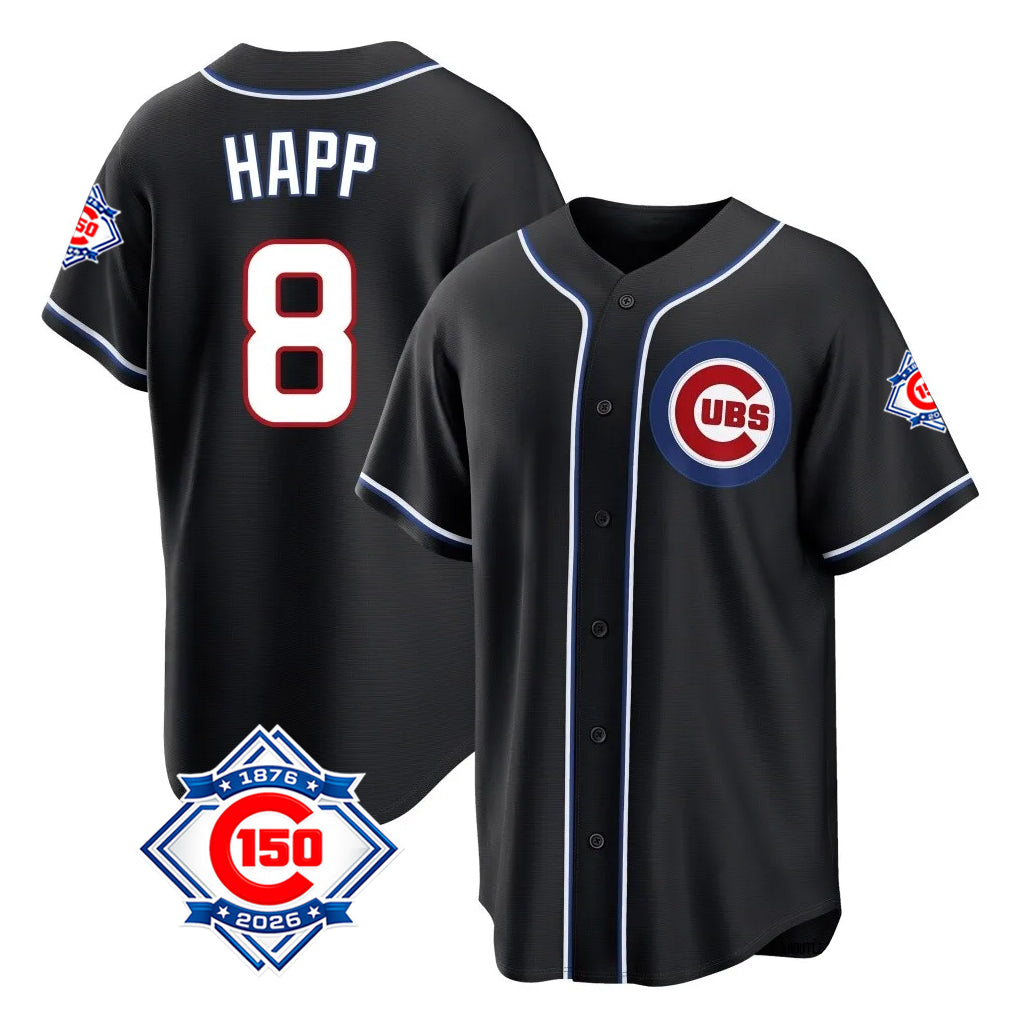 Crovyle C.Cubs #8 Ian Happ Player Black Fashion Out 150th Anniversary Game Stitched Jerseys