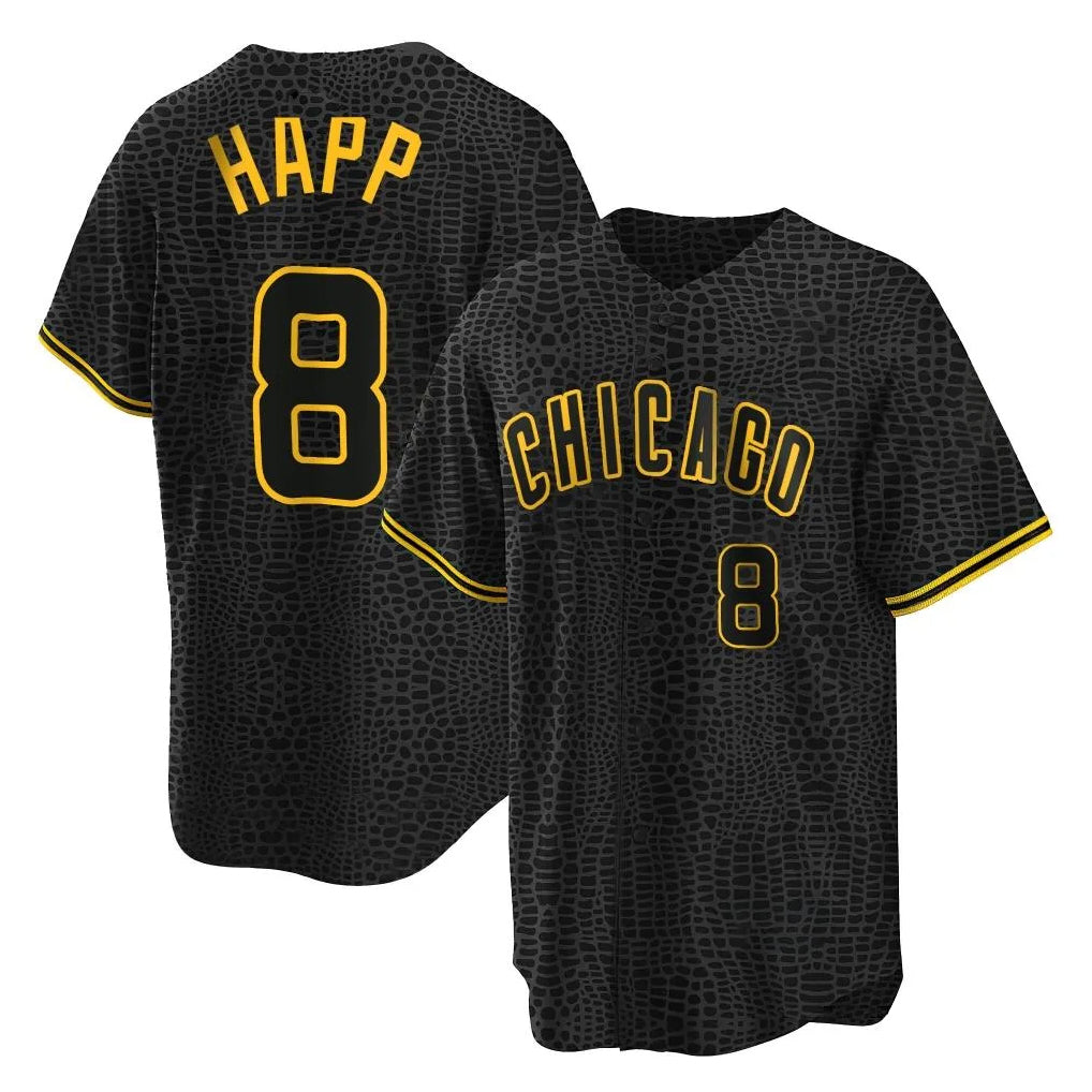 Crovyle C.Cubs #8 Ian Happ Player Black Snake Skin City Game Stitched Jerseys