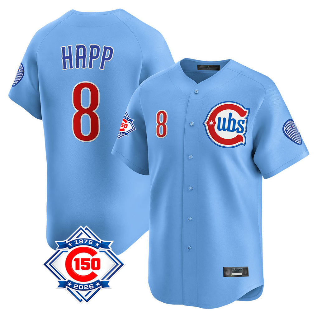 Crovyle C.Cubs #8 Ian Happ Player Light Blue 150th Anniversary Limited Home Stitched Jerseys