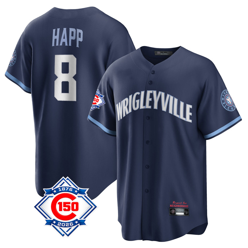 Crovyle C.Cubs #8 Ian Happ Player Navy 150th Anniversary City Connect Home Game Stitched Jerseys