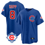 Crovyle C.Cubs #8 Ian Happ Player Royal 150th Anniversary Home Game Stitched Jerseys