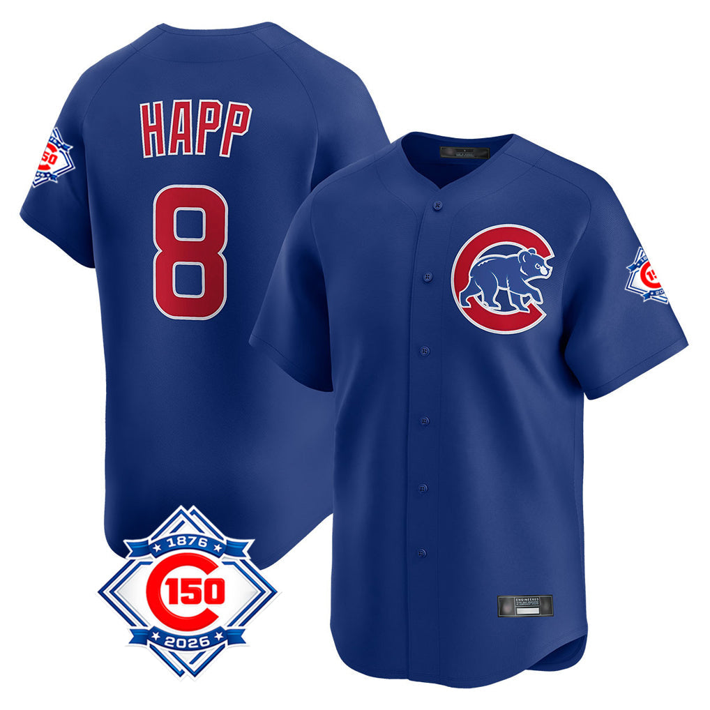 Crovyle C.Cubs #8 Ian Happ Player Royal 150th Anniversary Limited Home Stitched Jerseys