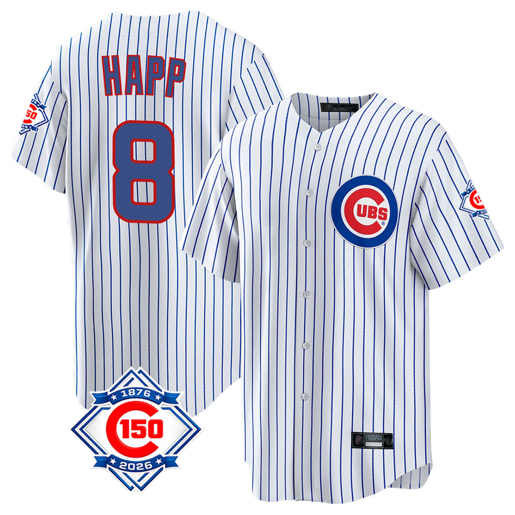 Crovyle C.Cubs #8 Ian Happ Player White 150th Anniversary Home Game Stitched Jerseys