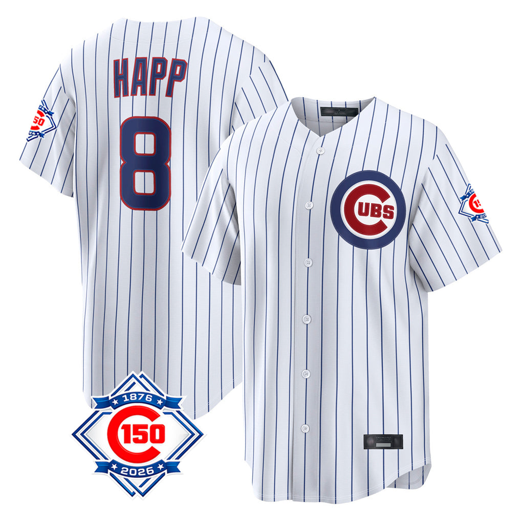 Crovyle C.Cubs #8 Ian Happ Player White 150th Anniversary Limited Home Game Stitched Jerseys
