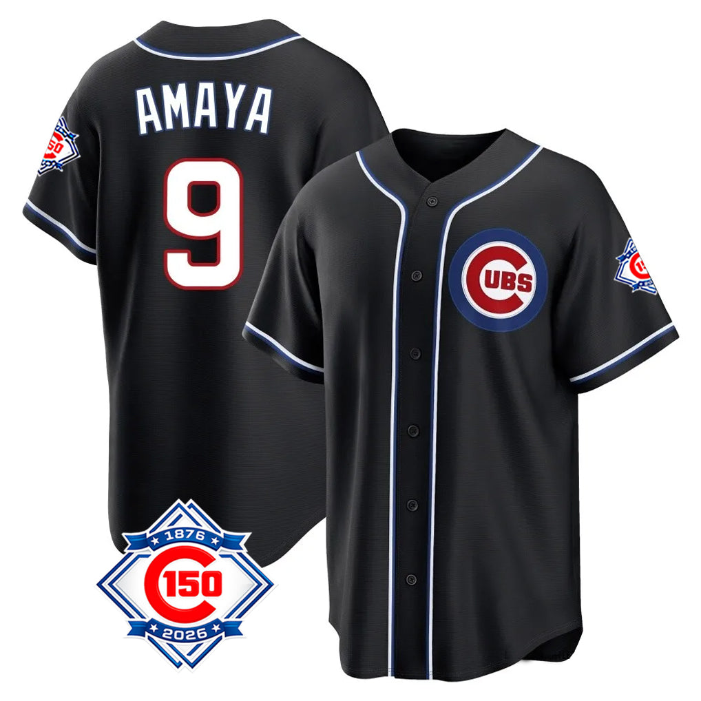 Crovyle C.Cubs #9 Miguel Amaya Player Black Fashion Out 150th Anniversary Game Stitched Jerseys