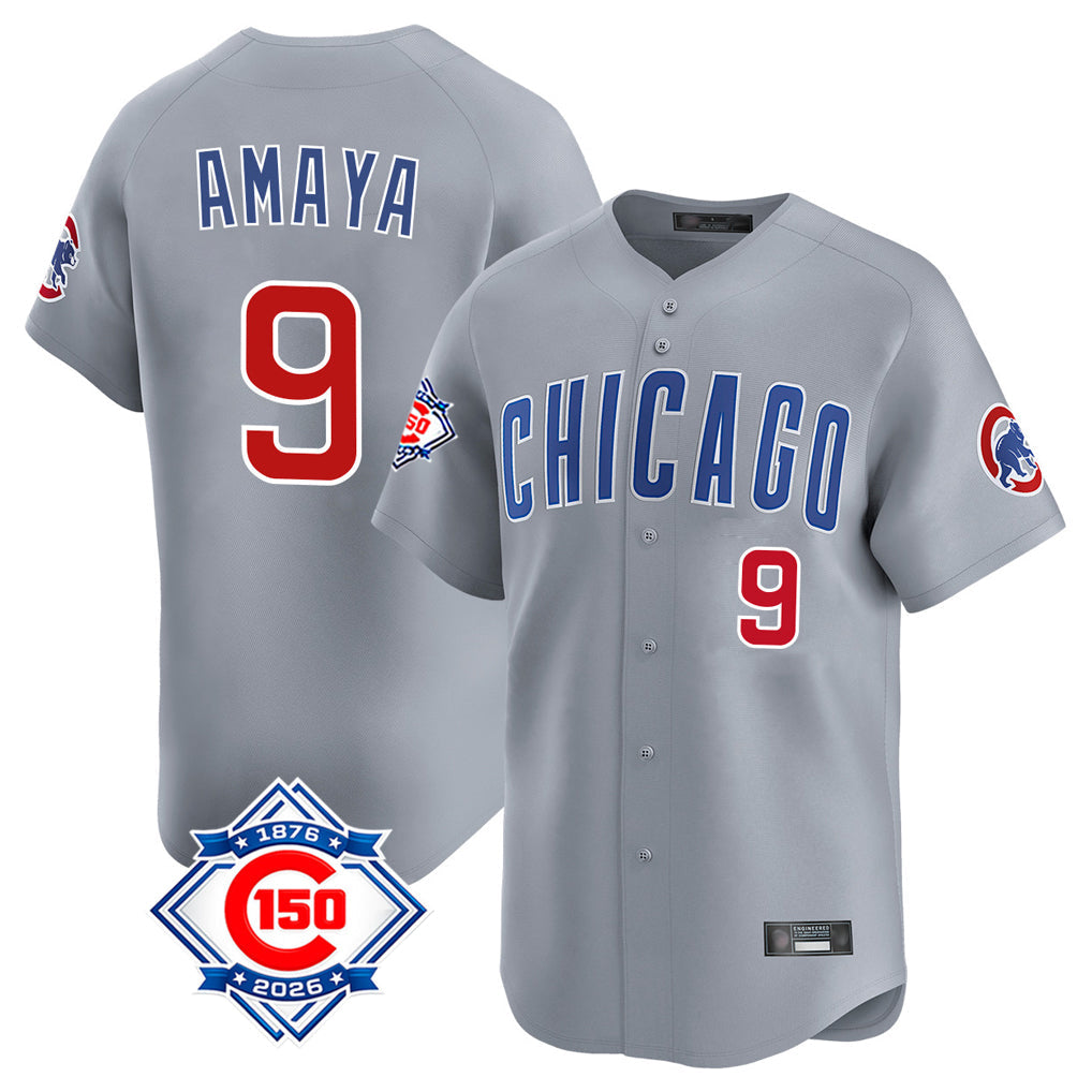 Crovyle C.Cubs #9 Miguel Amaya Player Gray Road 150th Anniversary Limited Home Stitched Jerseys