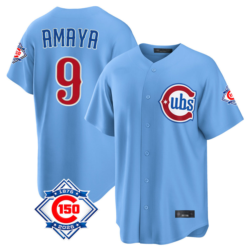 Crovyle C.Cubs #9 Miguel Amaya Player Light Blue 150th Anniversary Home Game Stitched Jerseys