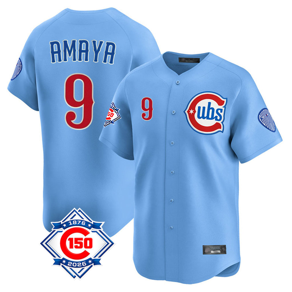 Crovyle C.Cubs #9 Miguel Amaya Player Light Blue 150th Anniversary Limited Home Stitched Jerseys