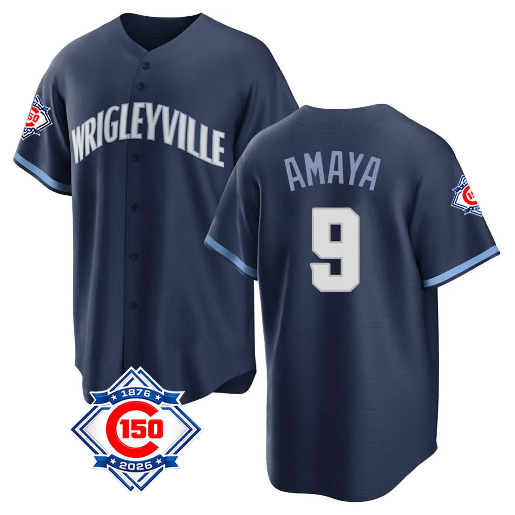 Crovyle C.Cubs #9 Miguel Amaya Player Navy 150th Anniversary City Connect Home Game Stitched Jerseys