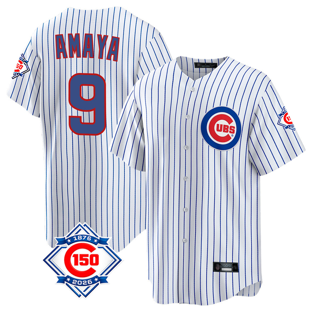 Crovyle C.Cubs #9 Miguel Amaya Player White 150th Anniversary Home Game Stitched Jerseys