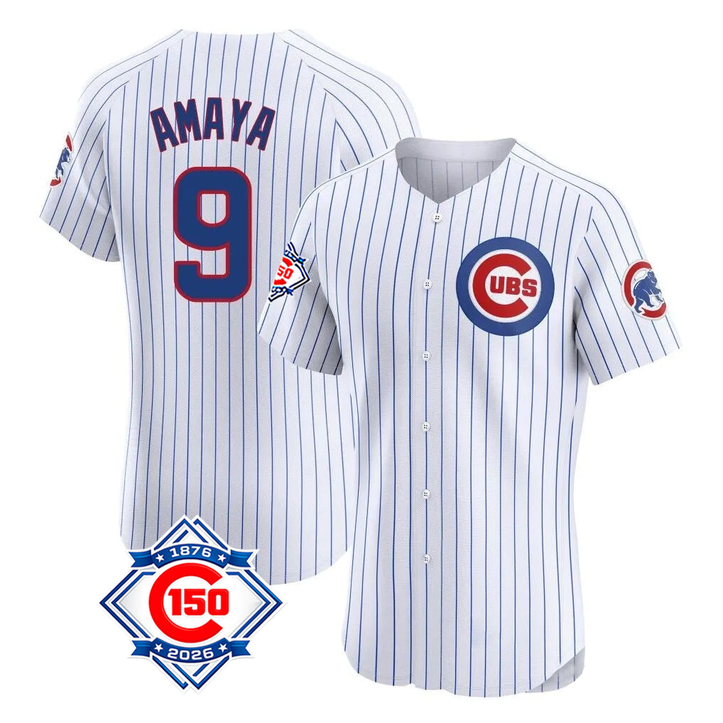 Crovyle C.Cubs #9 Miguel Amaya Player White 150th Anniversary Limited Elite Home Game Stitched Jerseys