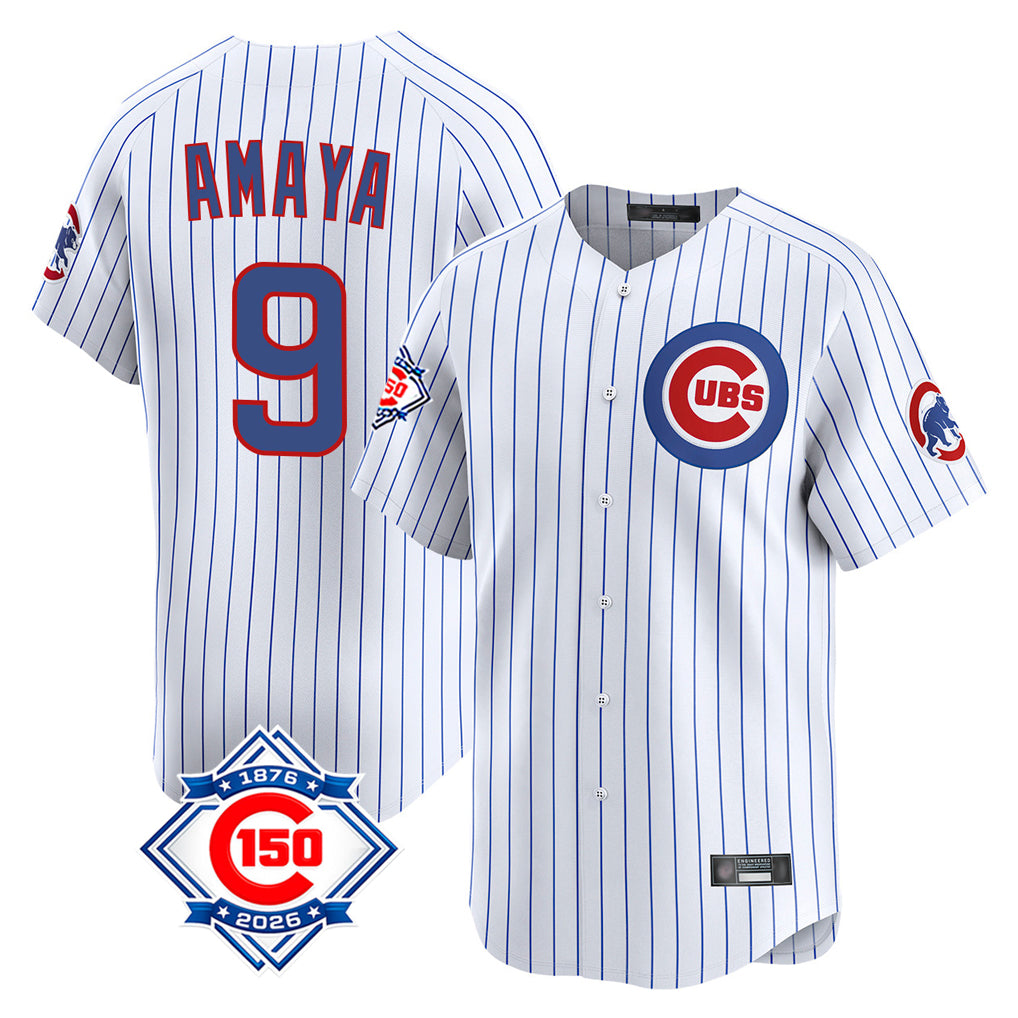 Crovyle C.Cubs #9 Miguel Amaya Player White 150th Anniversary Limited Home Game Stitched Jerseys