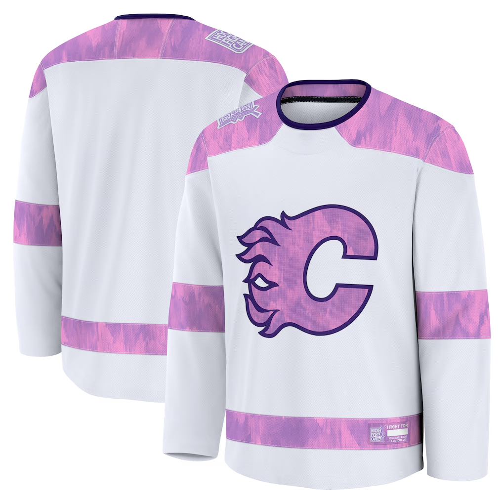Crovyle C.Flames White 2024 Hockey Fights Cancer Practice Jerseys