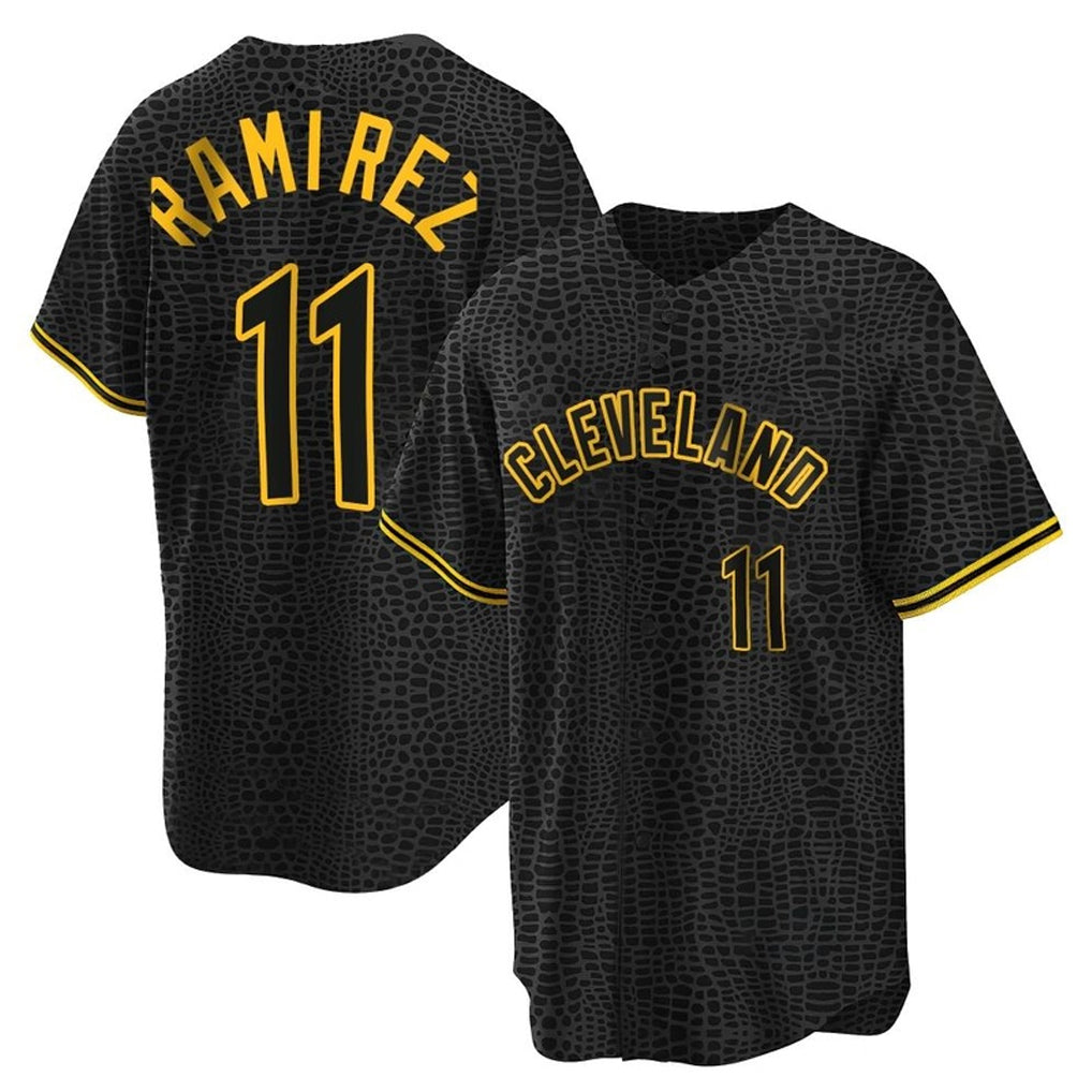 Crovyle C.Guardians #11 Jose Ramirez Player Black Snake Skin City Home Game Stitched Jerseys