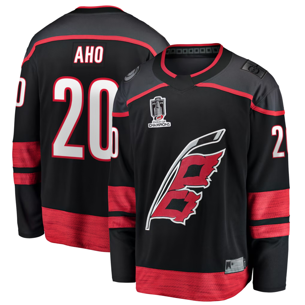 Crovyle C.Hurricanes #20 Sebastian Aho Black 2026 Stanley Cup Champions Home Breakaway Stitched Jerseys