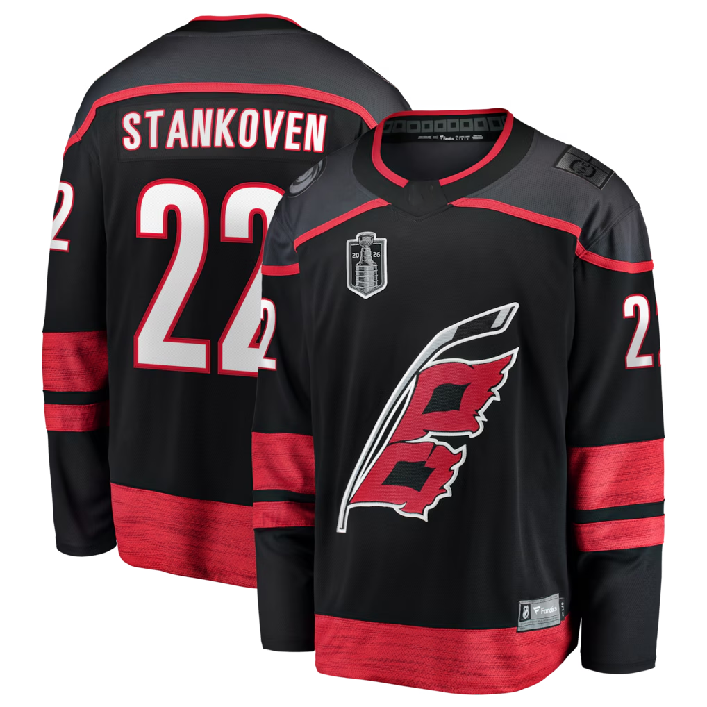 Crovyle C.Hurricanes #22 Logan Stankoven Black 2026 Stanley Cup Final Home Breakaway Stitched Jerseys