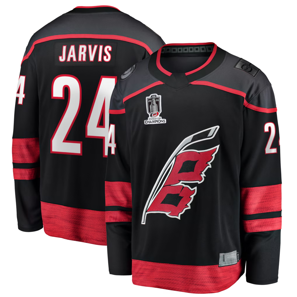 Crovyle C.Hurricanes #24 Seth Jarvis Black 2026 Stanley Cup Champions Home Breakaway Stitched Jerseys